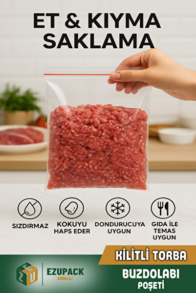 Ezupack 100'lü Buzdolabı Kilitli Torba Poşet Dondurucu İkramlık Çerez Davet Kına Hediyelik Poşeti 17x23cm