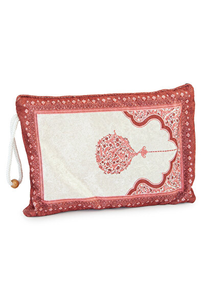 ihvan online Portable Pouch Mihrap Patterned Silk Textured Velvet Prayer Rug Red