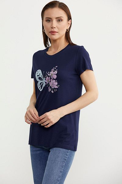 Sementa Navy Blue Basic T-Shirt - Butterfly Print