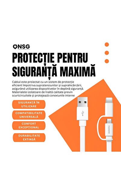 Huawei Micro Usb And Usb-c Cable, 1.5m, Fast Charging, Anti-tangle, White