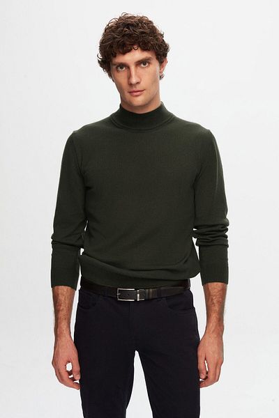 D'S Damat Ds Damat Regular Fit Khaki Cotton Blended Half Fisherman Knitwear Sweater
