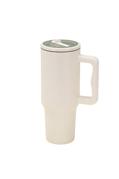 ONSG Cană termică 40oz, oțel inoxidabil, capac etanș cu pai, izolație dublă, antiderapantă, albă