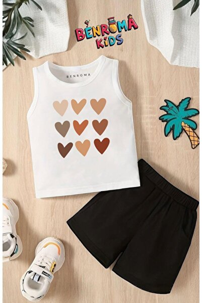 BENROMA Kratke hlače i majica sa uzastopnim printom srca, unisex dečji set