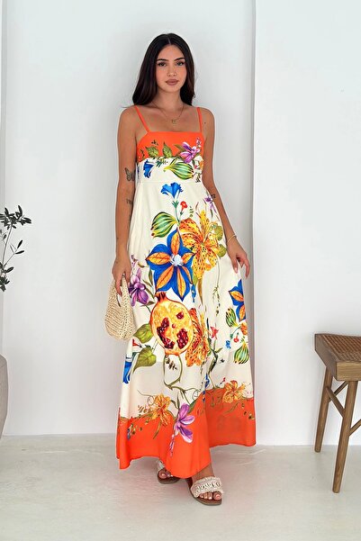 AsprinFashion Imported Crepe Fabric Patterned Dress Orange