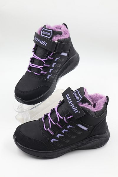 nazenintasarımlar Girl's Woolen Purple Cold-Resistant Black Casual Boots