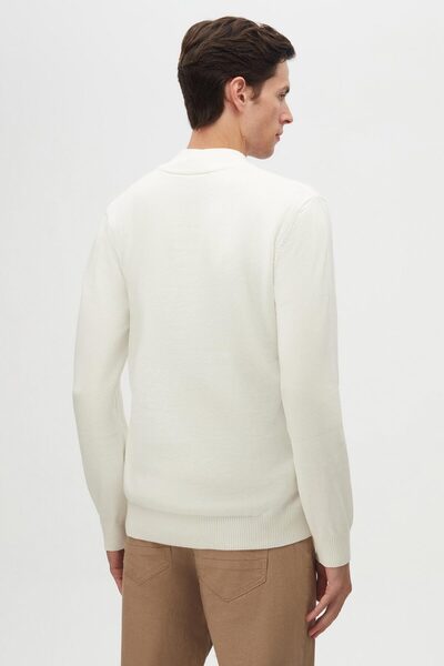 D'S Damat Ds Damat Slim Fit Ekru Yarım Fermuarlı Triko Kazak