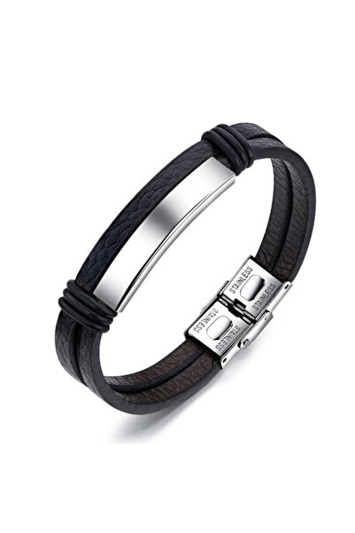 Chavin سوار رجالي من الفولاذ والجلد باللون الرمادي من الفولاذ dy76by