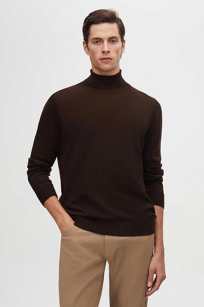 D'S Damat Turtleneck Knitwear Sweater - Brown, Cotton Blended, Regular Fit