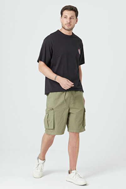 EXPIER Regular Fit Cargo Pocket Elastic Waist Khaki Men's Shorts