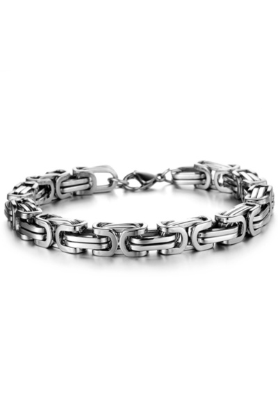 Chavin Thick King Model 8 Mm. 21 Cm. Gray Steel Men's Bracelet Df14Slv