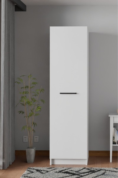 wode studio - Ladik - Beyaz Tek Kapaklı Gardırop 180-45-45 Cm (ÇİFT YÖNLÜ KAPAK)