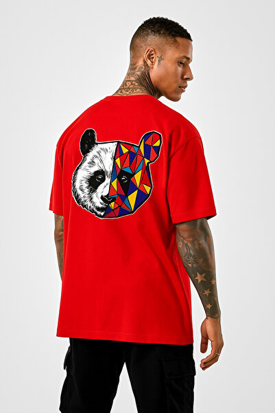 E-ROMA Tricou negru oversize cu imprimeu panda