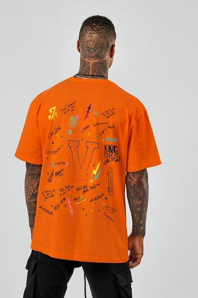 BENROMA In Cart 6 and Above Purchases Get 1 T-Shirt as a Gift - V Printed Oversize White T-Shirt
