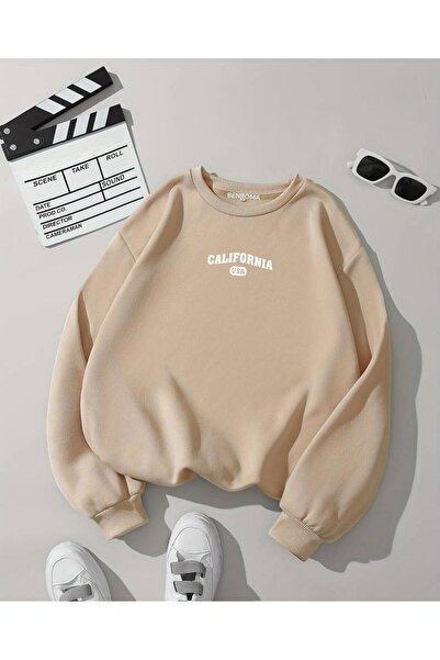 BENROMA 3 İPLİK PENYE CALIFORNIA YAZI BASKILI BİSİKLET YAKA UNİSEX OVERSİZE S...
