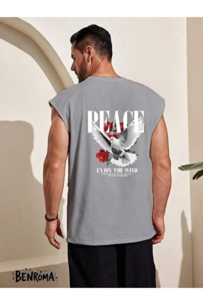 E-ROMA Peace Enjoy The Wind Pigeon εμπριμέ αμάνικο μπλουζάκι