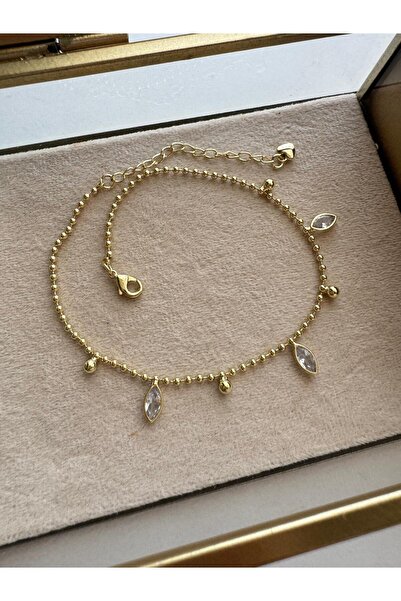 MODA Şeffaf Taş Boncuklu 14k Çelik Halhal 27 cm