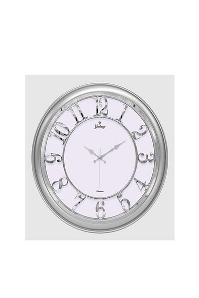 Galaxy Silver Gray Framed 45cm Wall Clock Whitecolor with Numbers Phone Protected