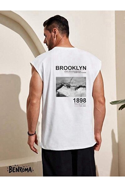 E-ROMA تي شيرت بروكلين 1898 مطبوع بدون أكمام