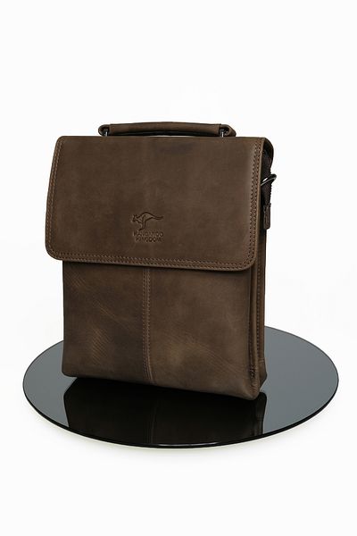 KANGAROO KINGDOM Men's Hand Bag Postman Genuine Leather Cowhide Dark Camel Crazy Horse 2344-Zkc