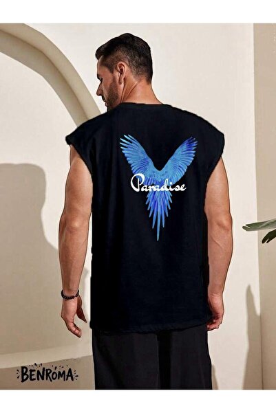 E-ROMA تي شيرت بدون أكمام مطبوع عليه طائر بارادايس بلو