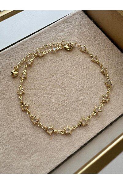 MODA Şeffaf Yıldız Boncuklu 14k Çelik Halhal 27 cm