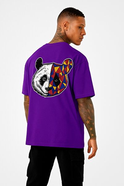 BENROMA تيشيرت أسود كبير الحجم بطبعة الباندا