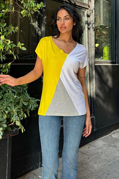 NEW LAVİVA White Yellow Combed Basic Blouse