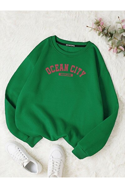 DM DOLCE MORE Hanorac oversize unisex cu decolteu rotund, cu 3 fire, din bumb...