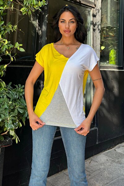 NEW LAVİVA White Yellow Combed Basic Blouse