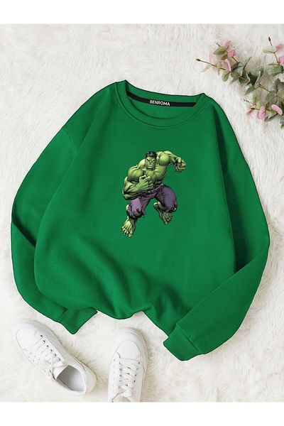 BENROMA Παιδικό Unisex ριγέ φούτερ με στάμπα Hulk Character - Crew Neck