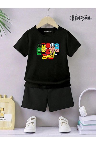 BENROMA Unisex Kids Shorts Set - Character Printed