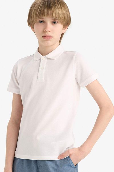 DeFacto Boy's White Pique Short Sleeve Polo School T-Shirt