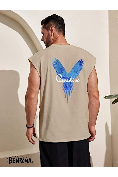 E-ROMA Αμάνικο μπλουζάκι Paradise Blue Bird με στάμπα