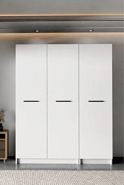 wode studio - LADİK - BEYAZ 3 KAPAKLI GARDIROP 180-135-45 CM
