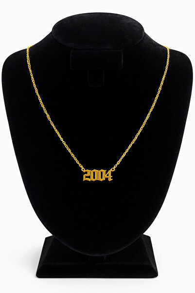 Bittox Kişiye Özel 2004 Yazılı Gold Zincir Çelik Kolye- Doğum Günü Tarihli