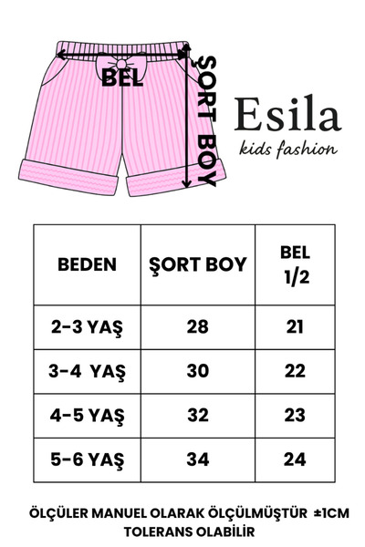 ESİLA KİDS Kız Çocuk Yazlık Şort Çizgili Fiyonklu Rahat Kesim Pamuklu Double Paçalı Bermuda Şort 3-6 yaş