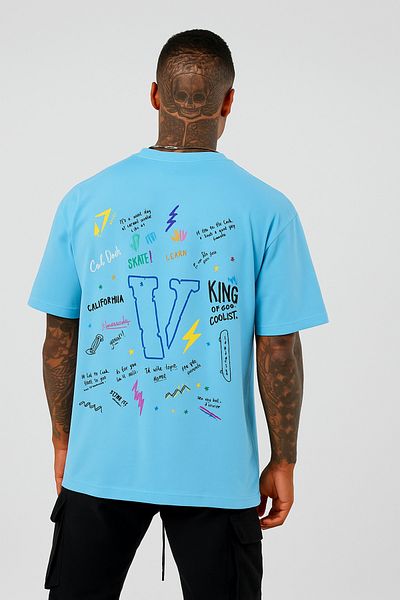 BENROMA In Cart 6 and Above Purchases Get 1 T-Shirt as a Gift - V Printed Oversize White T-Shirt