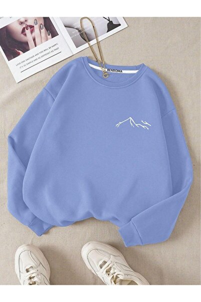 BENROMA 3 İPLİK PENYE ÇOCUK UNİSEX DAĞ BASKILI BİSİKLET YAKA SWEATSHİRT