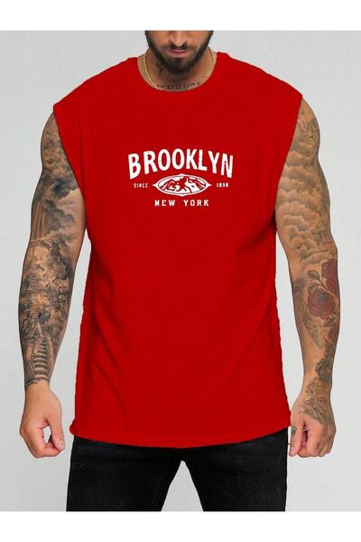 E-ROMA تي شيرت بروكلين نيويورك مطبوع بدون أكمام