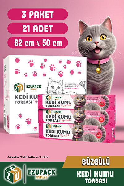 Ezupack 21'li Kedi Kumu Torbası Pudra Kokulu Büzgülü Poşet Pet Evcil Hayvan K...