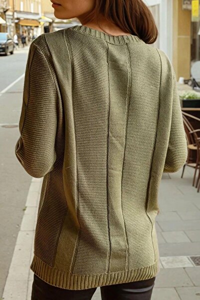 NEW LAVİVA Khaki Modern Cut Knit Patterned Soft Textured Knitwear Sweater