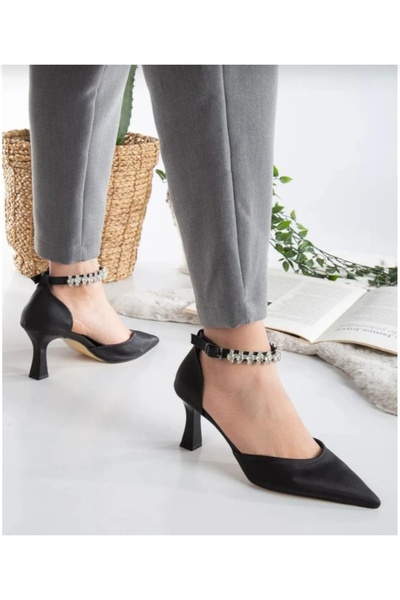 diva star Seribo Bilek Taş Detaylı Arkası Açık Stiletto Kadın Topuklu Ayakkabı