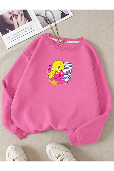 DM DOLCE MORE سترة رياضية للأطفال بياقة دائرية مطبوعة برسومات كرتونية من القط...