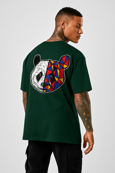 BENROMA Tricou negru oversize cu imprimeu panda