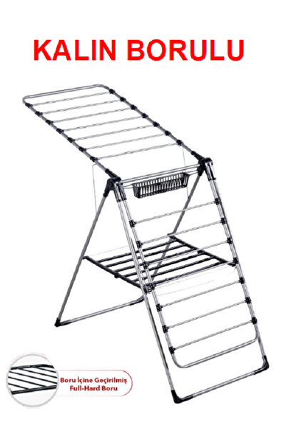 sobapark Kurutmalık Çamaşır Kurutma Askılığı Extra Kalın Borulu Kurutmalık Mandal Sepetli