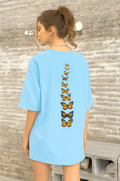 BENROMA 1 Product Is a Gift for Purchases of 6 or More Butterfly Printed Oversize Unisex T-Shirt