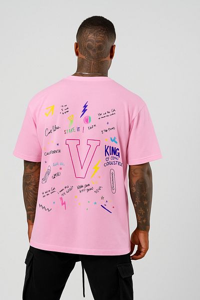 BENROMA In Cart 6 and Above Purchases Get 1 T-Shirt as a Gift - V Printed Oversize White T-Shirt