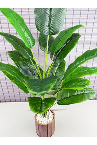 Bahçem Yapay Çiçek Starliçe Salon Çiçeği Ahşap Saksılı Yapay Bitki 18 Yapraklı 65 Cm