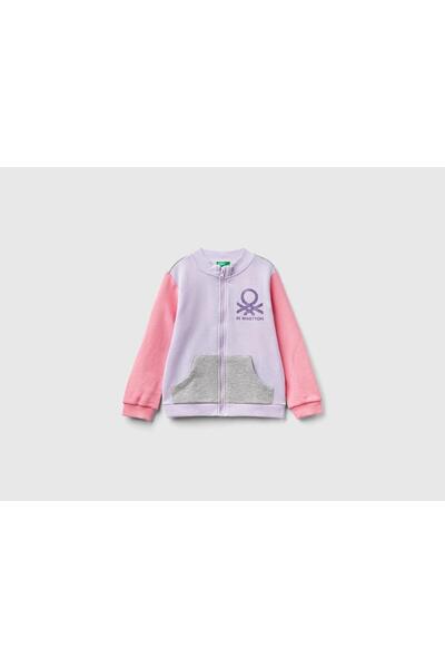 United Colors of Benetton Kız Çocuk Lila Logo Baskılı Sweatshirt