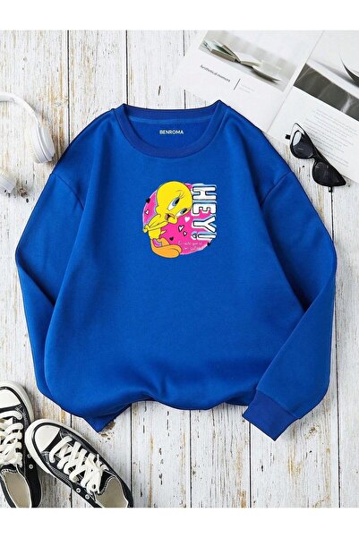 DM DOLCE MORE Φούτερ με λαιμόκοψη ποδηλατικού τύπου με στάμπα κινηματογραφικών ταινιών, παιδικό unisex, χτενισμένο από 3 νήματα